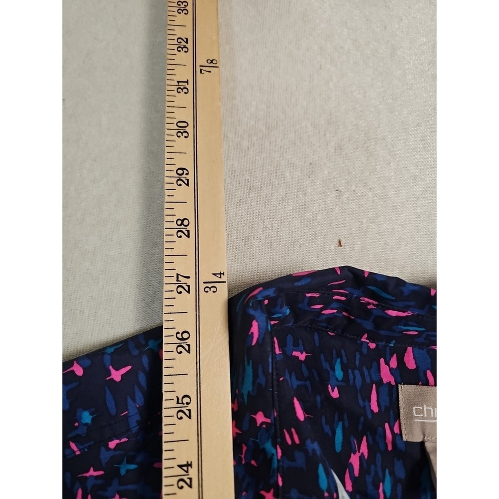 NEW Chicos Sz XL 3 Blue Pink 3/4 Sleeve Summer Button Up Shirt Top Art To Wear - Picture 5 of 9